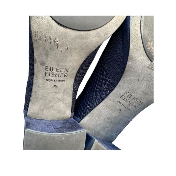 Eileen Fisher Navy Blue Knit Peep-Toe Booties Size 9 - Picture 8 of 9